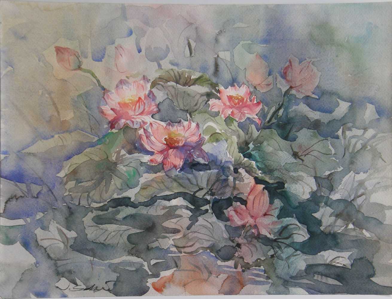 Sokew,Jan(*1929 Prag) - Roséfarbene Blüten,Original-Aquarell auf leicht strukturiertem Papier,