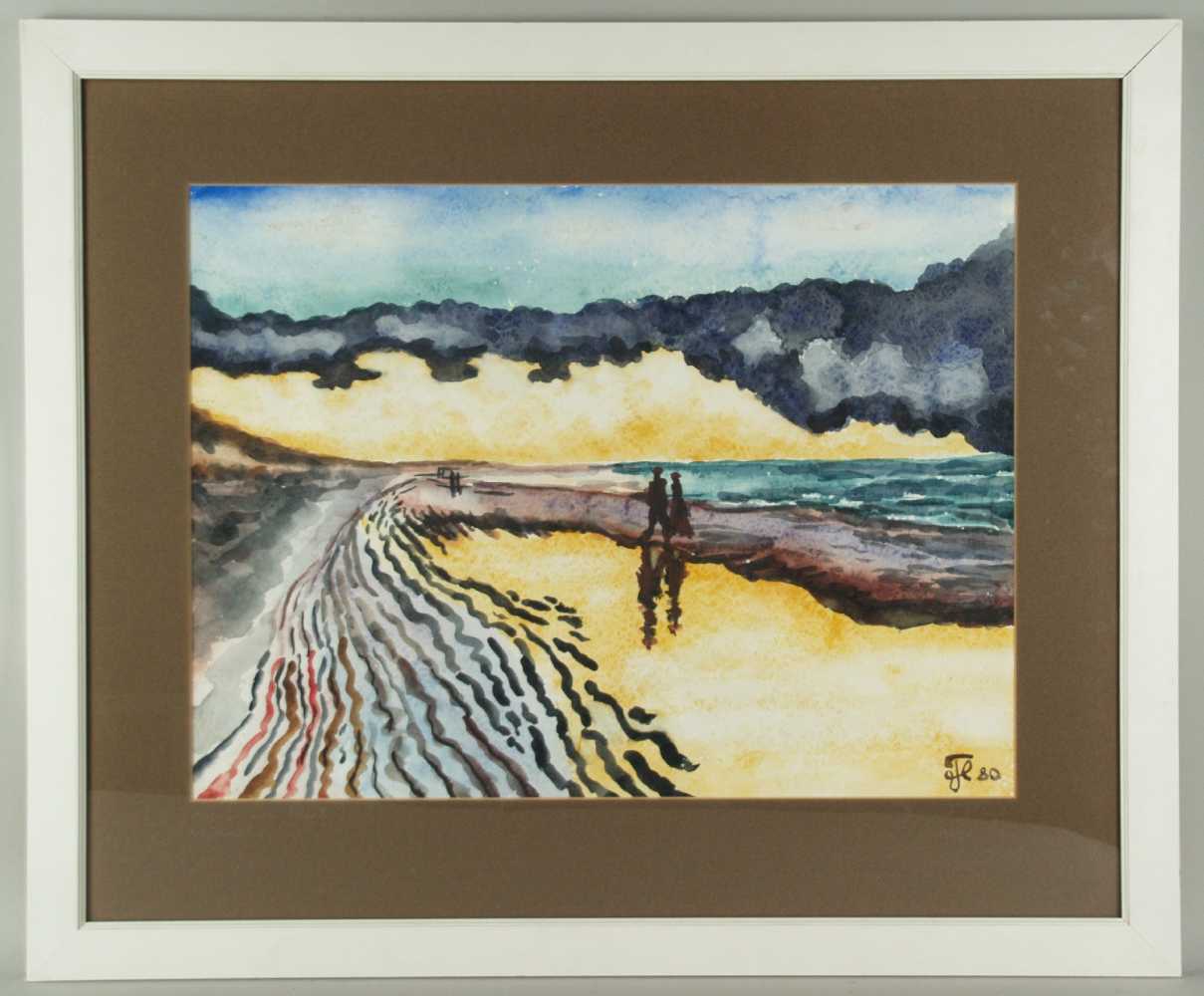 Flieger,Helmut(*1911) - Spaziergänger am Strand in der Abenddämmerung,Aquarell auf Papier,rechts - Image 2 of 3