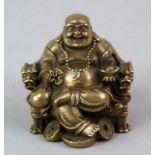 Milefo/Budai - sitzend in entspannter Haltung auf einem Drachenthron,chin.Bronze,20.Jh.,H.ca.7cm
