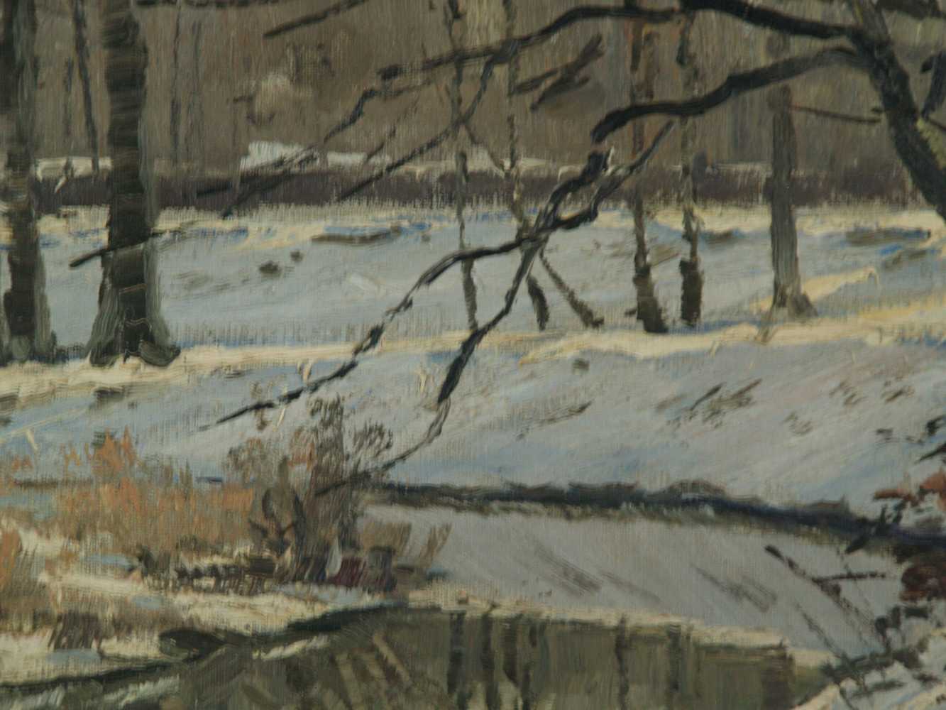 Dussault,Karl(Karlsruhe 1860 - 1930) - Winterliche sonnenbeschienene Bachlandschaft,Öl auf - Image 2 of 2