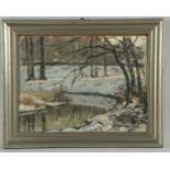 Dussault,Karl(Karlsruhe 1860 - 1930) - Winterliche sonnenbeschienene Bachlandschaft,Öl auf