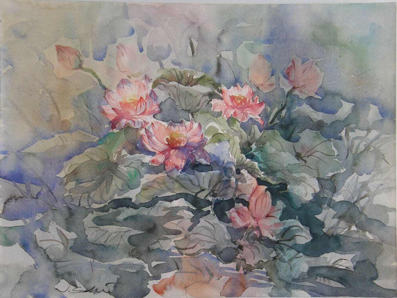 Sokew,Jan(*1929 Prag) - Roséfarbene Blüten,Original-Aquarell auf leicht strukturiertem Papier, - Image 2 of 3