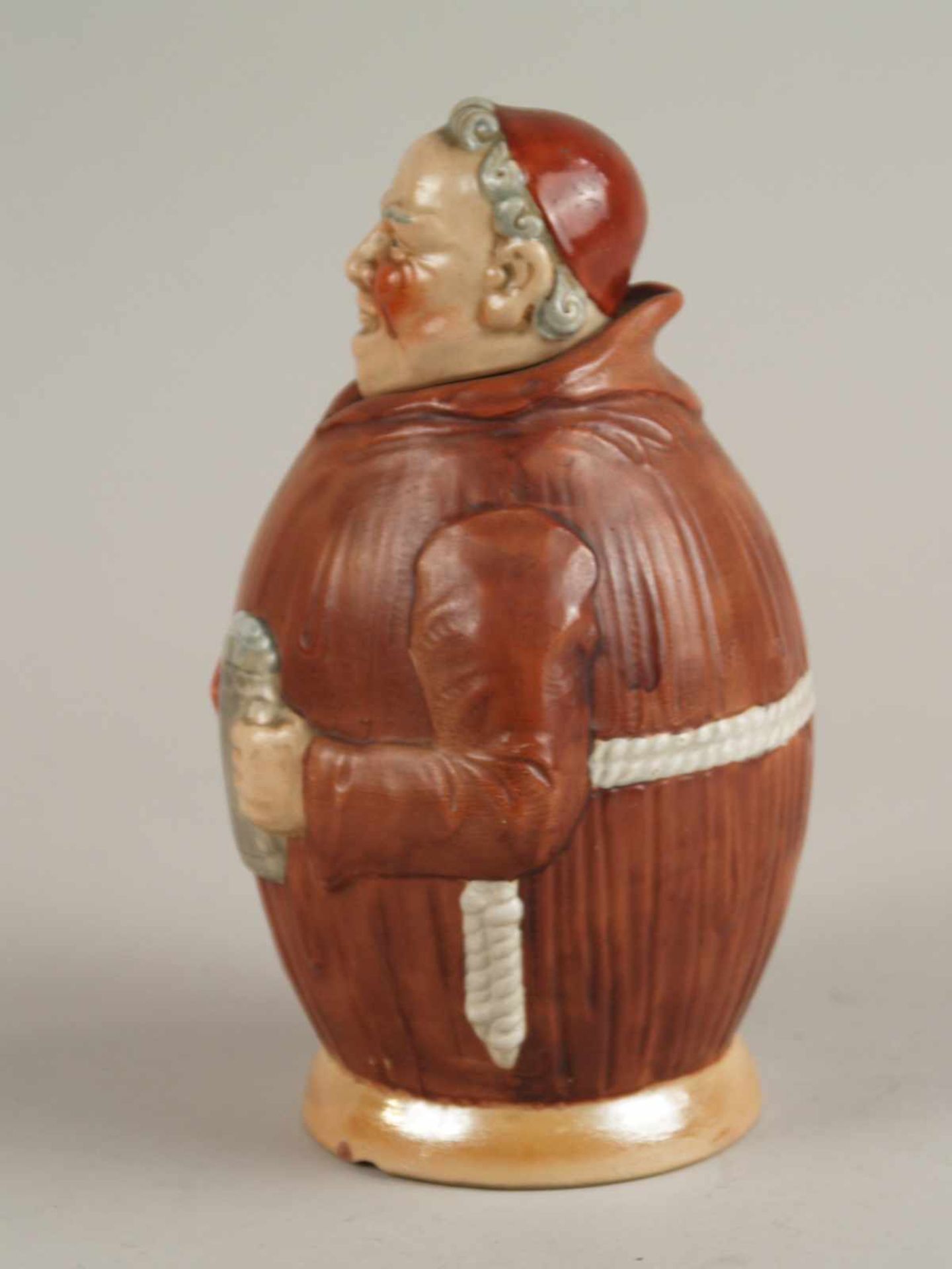 Figurenflasche - Flasche in Form eines beleibten Mönchs in Kutte mit schäumendem Bierkrug und - Bild 3 aus 3