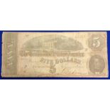 CONFEDERATE STATES OF AMERICA FIVE DOLLAR NOTE 1864