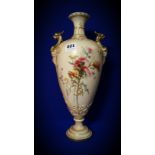 VICTORIAN ROYAL WORCESTER DOUBLE HANDLED VASE DECORATED WITH THISTLES (RESTORATION HAS BEEN DONE)