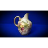 ANTIQUE ROYAL WORCESTER HAND PAINTED JUG DECORATED WITH FLORAL DESIGN