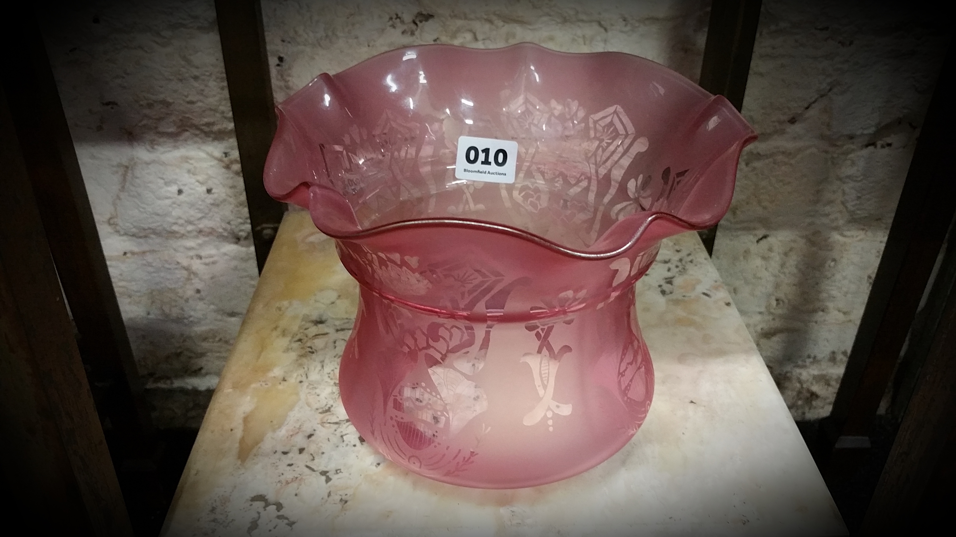 ANTIQUE RUBY GLASS OIL LAMP SHADE