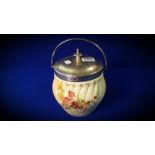 ROYAL WORCESTER BISCUIT JAR WITH SILVER LID SHEFFIELD 1902