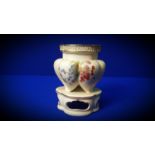 ROYAL WORCESTER BLUSH VASE ON STAND DECORATED WITH FLOWERS CIRCA 1900