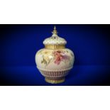 VICTORIAN ROYAL WORCESTER JAR & LID HAND DECORATED WITH FLORAL DESIGN