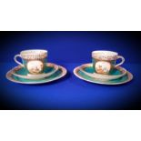 PAIR OF VICTORIAN MINTON HAND PAINTED TRIO'S