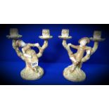 PAIR OF VICTORIAN ROYAL WORCESTER GIRL & BOY CANDLEABRAS BY HARLEY 1892