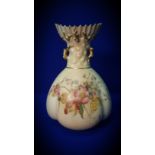 VICTORIAN ROYAL WORCESTER VASE DECORATED WITH HAND PAINTED FLOWERS