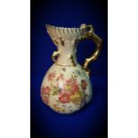 VICTORIAN ROYAL WORCESTER JUG HAND PAINTED WITH FLORAL DESIGN