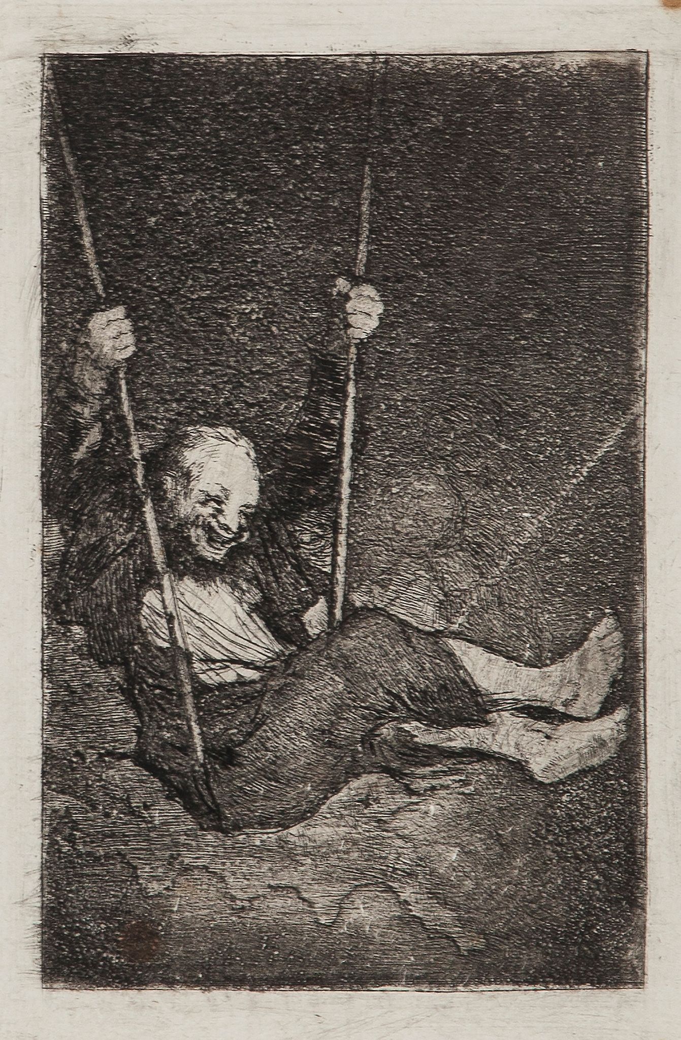 Goya y Lucientes (Francisco de) - Old Man on a Swing,  or Viejo columpiándose,   etching with