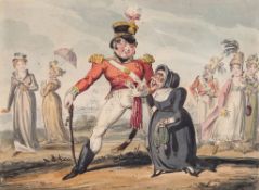 Cruikshank (George) - Original composition for a social satire,  depicting a soldier linking arms