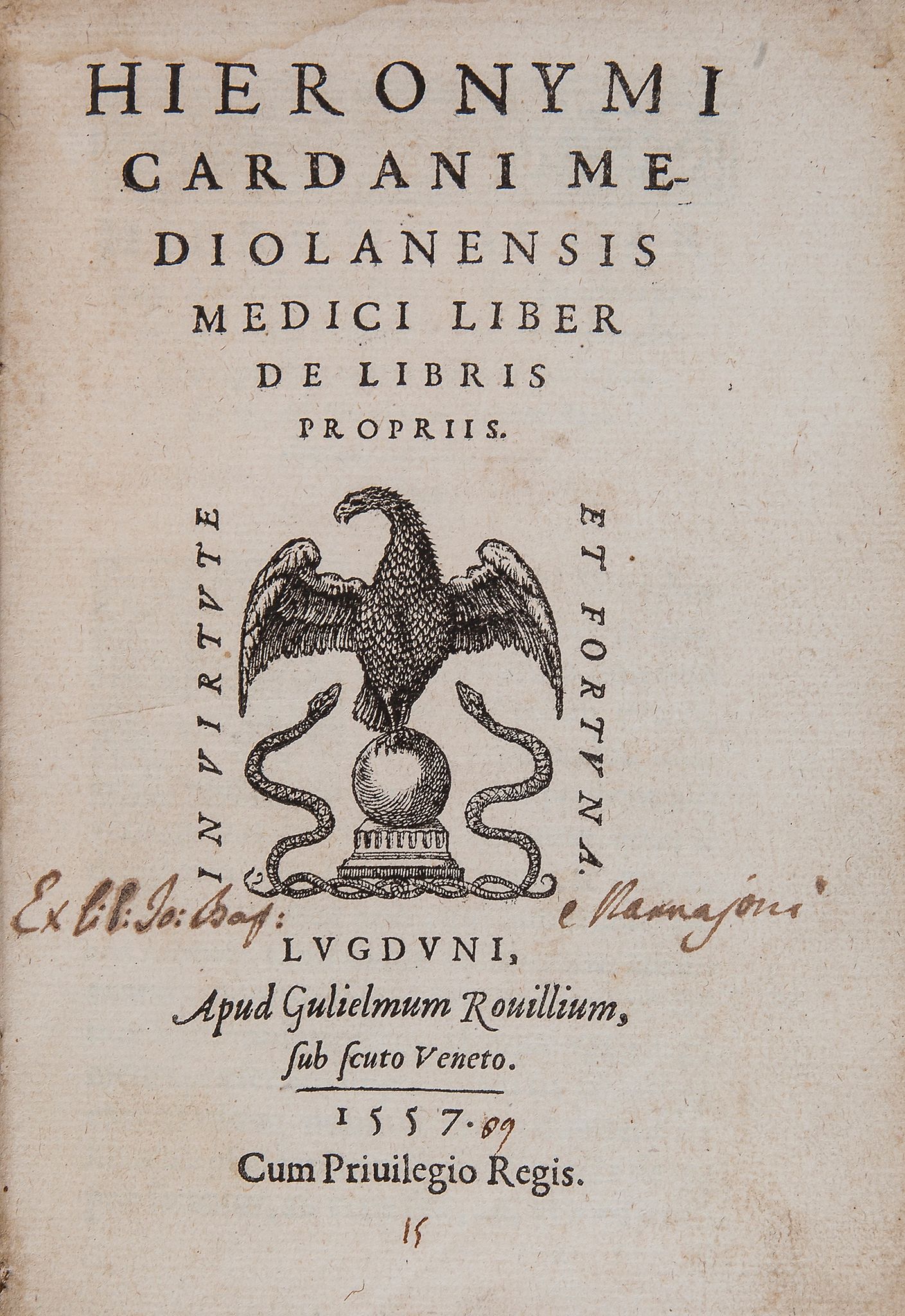 Cardano (Girolamo) - Liber de Libris Propriis,   device on title, browning and staining, name  &