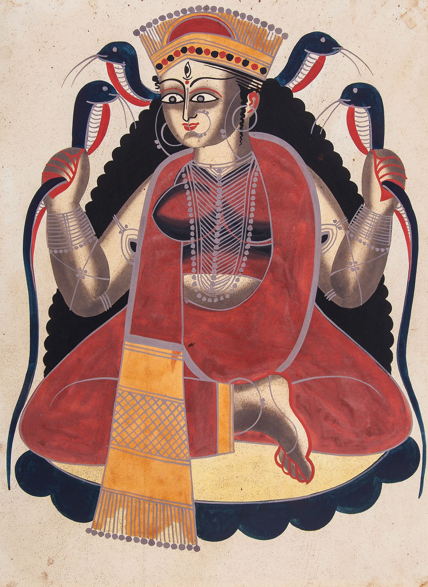 Kalighat school.- - Group of 7 Kalighat paintings,   gouache on paper, some light staining and - Image 2 of 3