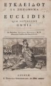 Euclid. - [Opera],   double-column, printed in Greek and Latin, engraved frontispiece and title