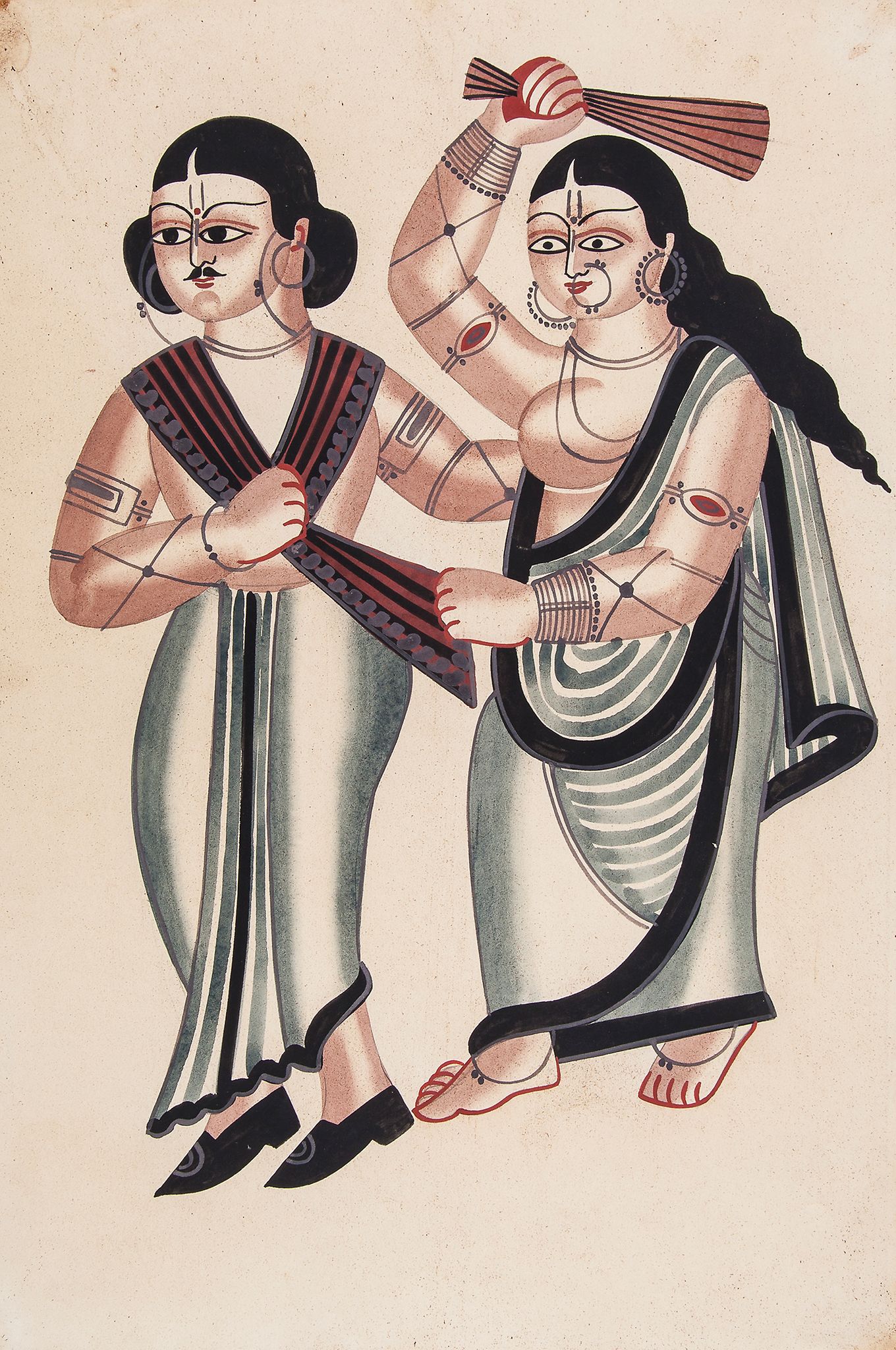 Kalighat school.- - Group of 7 Kalighat paintings,   gouache on paper, some light staining and - Image 3 of 3