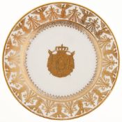 A French white porcelain and gilt Sevres-style plate of Napoleonic interest,  probably Limoges,