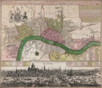 Seutter (Matthaeus) - Londinum celeberrima Metropolis  detailed plan of London with large panorama