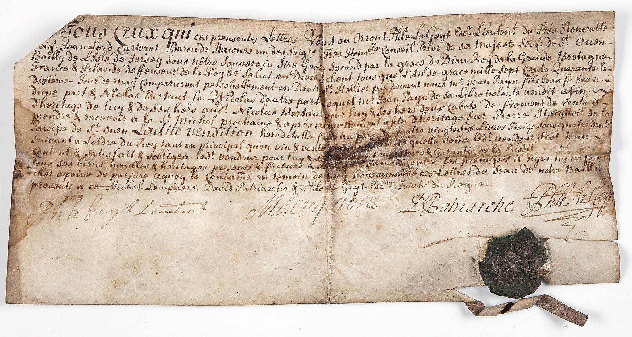 Jersey.- - [Sharing the legacy of Guy Lurent by his heirs], manuscript in French   [Sharing the