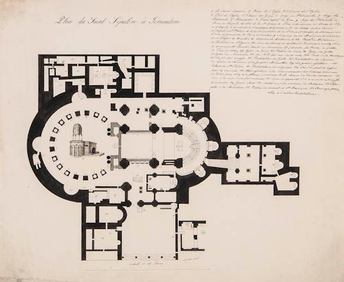 Leisonier (Nicolas Auguste) - Plan du Saint Sepulchre à Jerusalem,  detailed architectural plan with