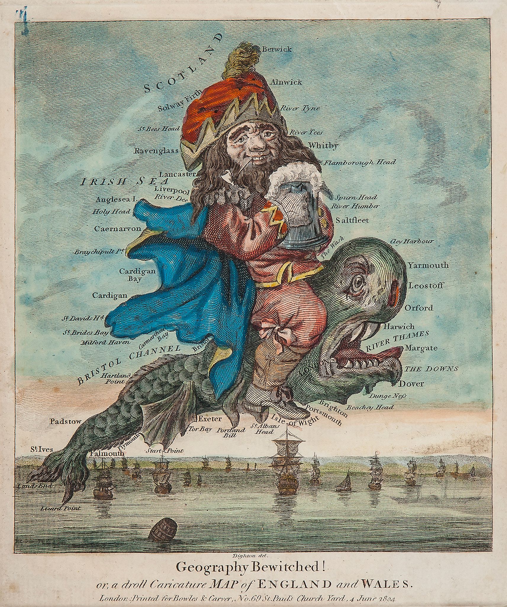 Dighton (Robert) - Geography Bewitched! or, a droll Caricature Map of England and Wales,  a serio-