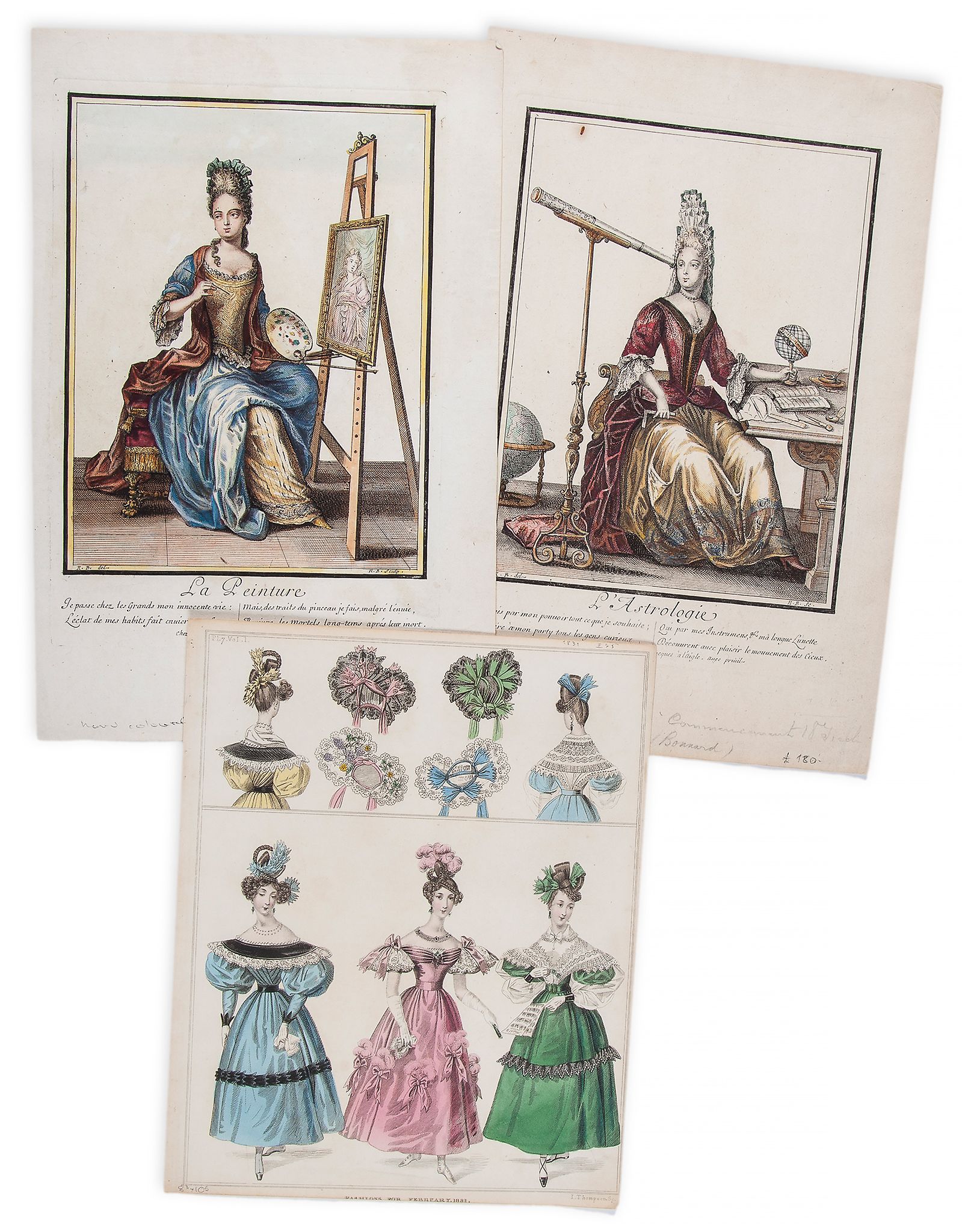 Bonnart (Nicolas) - L'Astrologie; La Peinture,  a pair of allegorical plates of seated noblewomen in