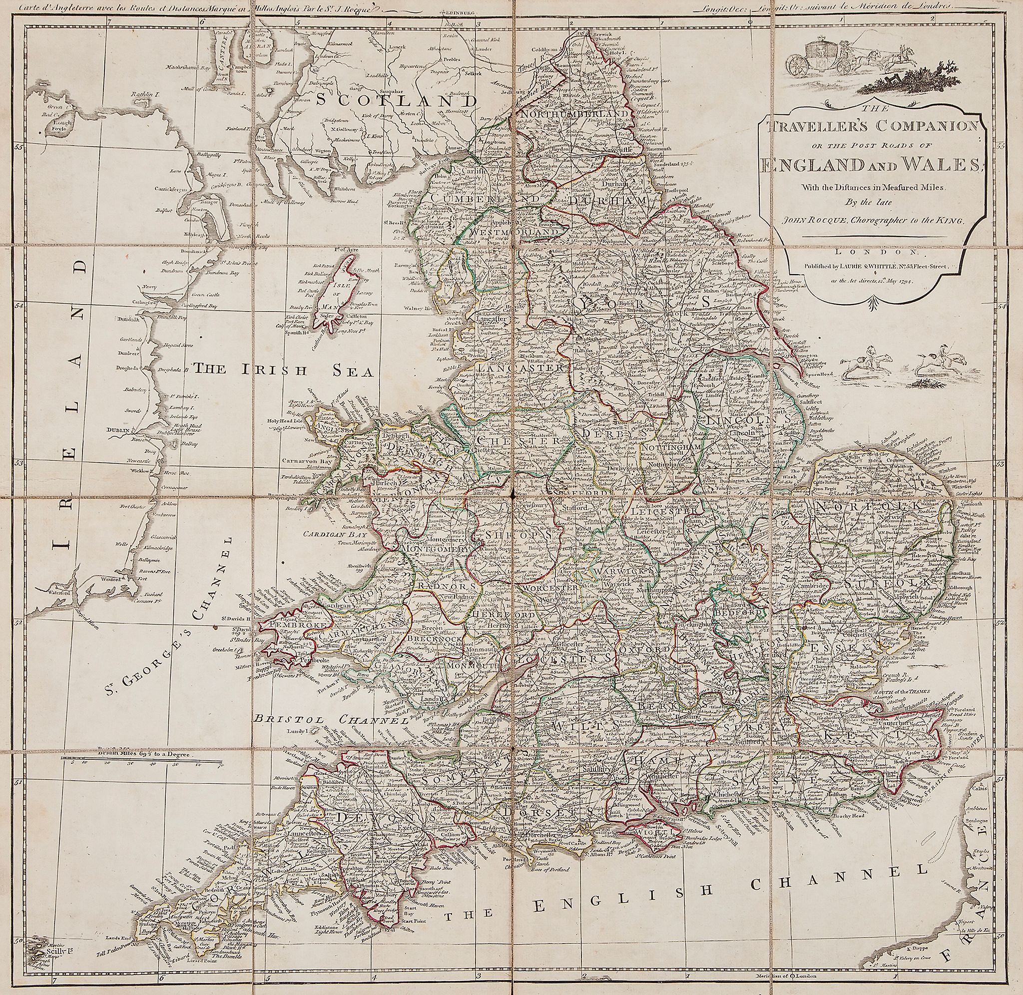 Rocque (John) - The Traveller's Companion, or the Post Roads of England and Wales,  road map with