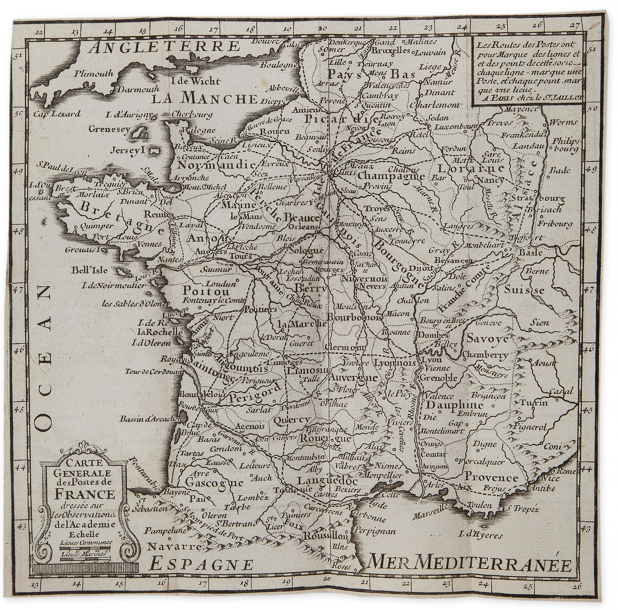 France.- - Liste Generale des Postes de France,   engraved folding map at end, contemporary calf,