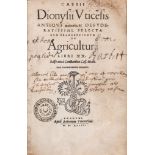 Agriculture.- Dionysius (Cassius) - de Agricultura libri XX,   title with woodcut printer's