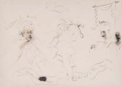 Cocteau (Jean) Attributed to. - 2 sheets of party sketches,  heads and figures, various more or less