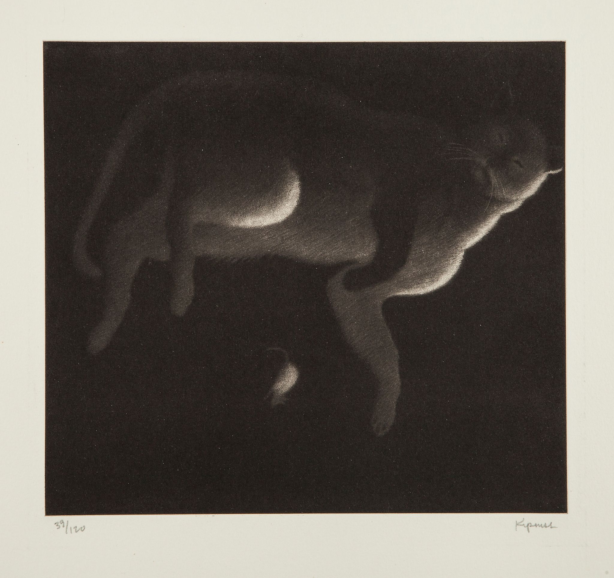 Kipniss (Robert, b.1931) - Cat and mouse, "Lucille"   mezzotint on cream wove paper, signed in