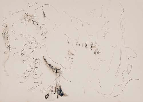 Cocteau (Jean) Attributed to. - 2 sheets of party sketches,  heads and figures, various more or less - Image 2 of 2