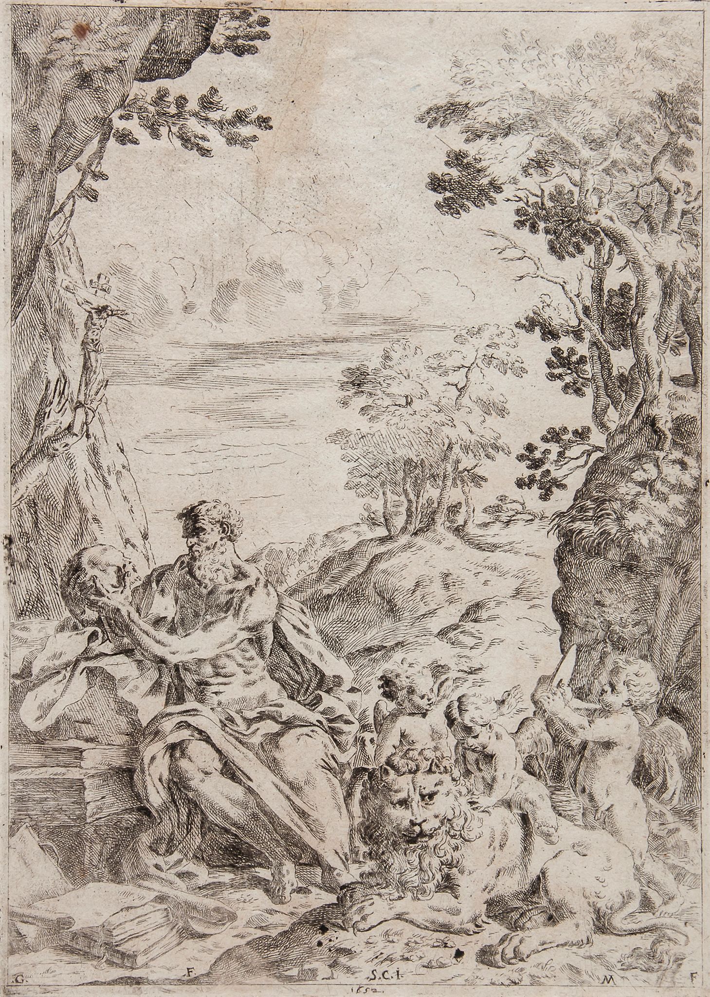 Giovanni Francesco Mucci (1621-1665) - St Jerome,  etching, after a drawing by Cantarini, on laid