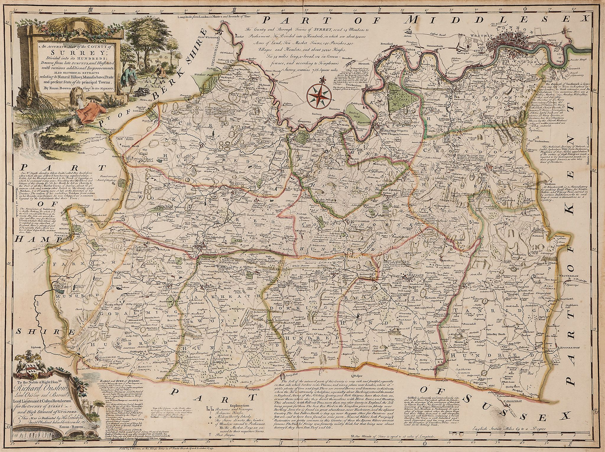 Surrey.- Bowen (Emanuel) - An Accurate Map of the County of Surrey; An Accurate Map of the County of