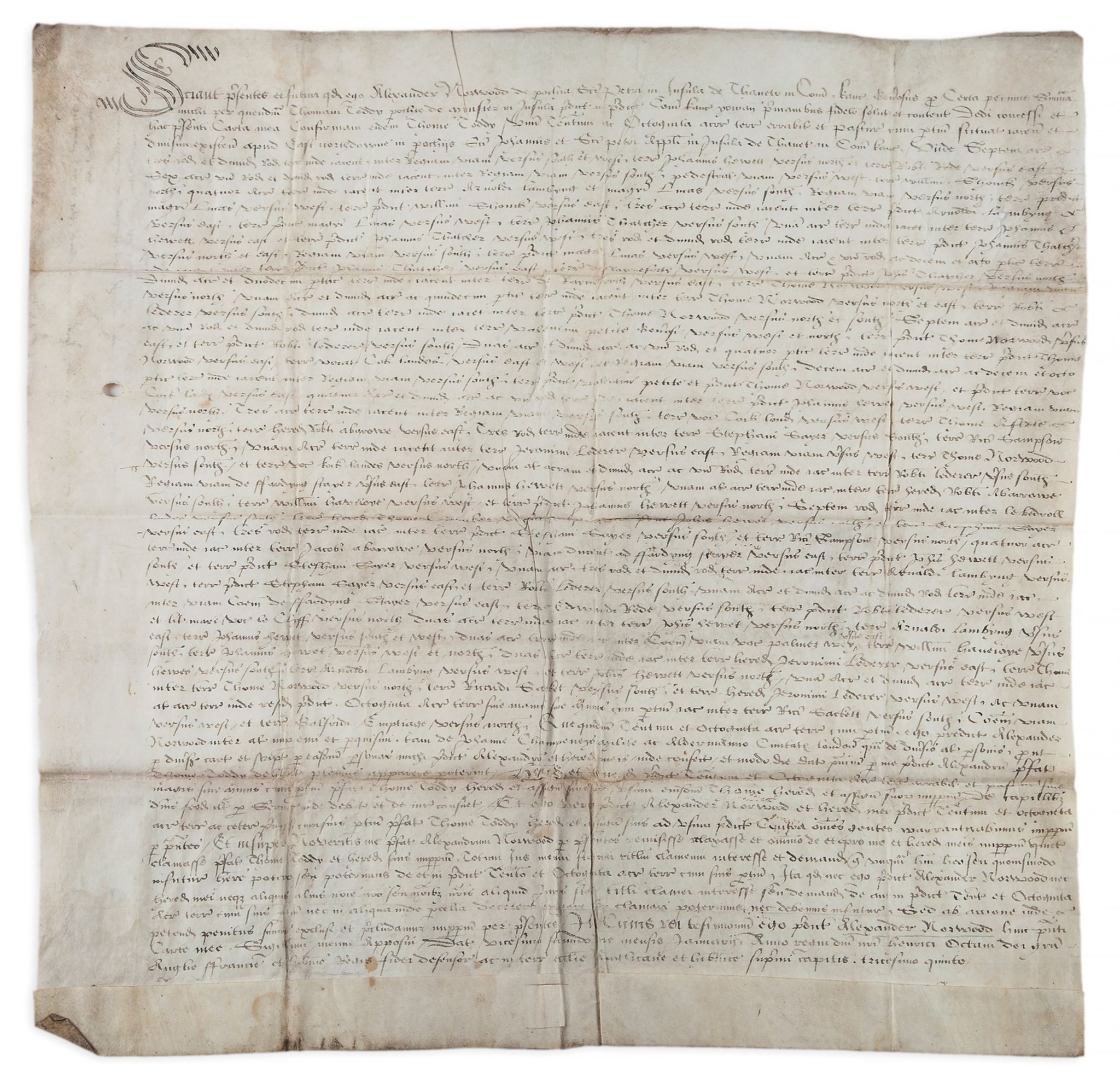 Thanet.- - Charter, grant by Alexander Norwood to Thomas Toddy of a messuage...   Charter, grant