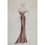 Keller (Dora D.) - [Fashion Designs],   4 original watercolour drawings of art deco women's