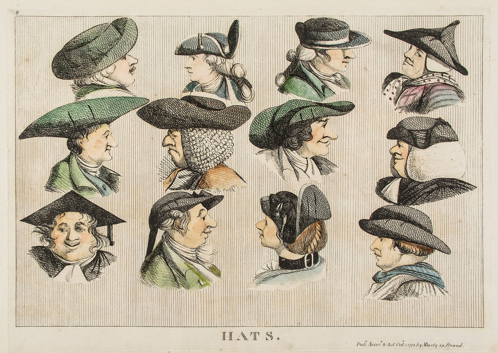 Darly (Matthew) - Wigs; Hats,  2 sheets each of numerous heads sporting different fashions,   hand- - Image 2 of 2