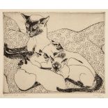 Pissarro (Orovida Camille, 1893-1968) - Siamese cat and kittens   drypoint, on cream laid paper,