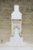 English School - Competition design for the Liverpool Cenotaph,  elevation and sectional drawing for