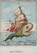Gillray (James) - Britannia,  a serio-comic map of England and Wales depicted as an old woman seated