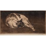 Steinlen (Théophile Alexandre, 1859-1923) - Chat couché   soft-ground etching and aquatint, on cream
