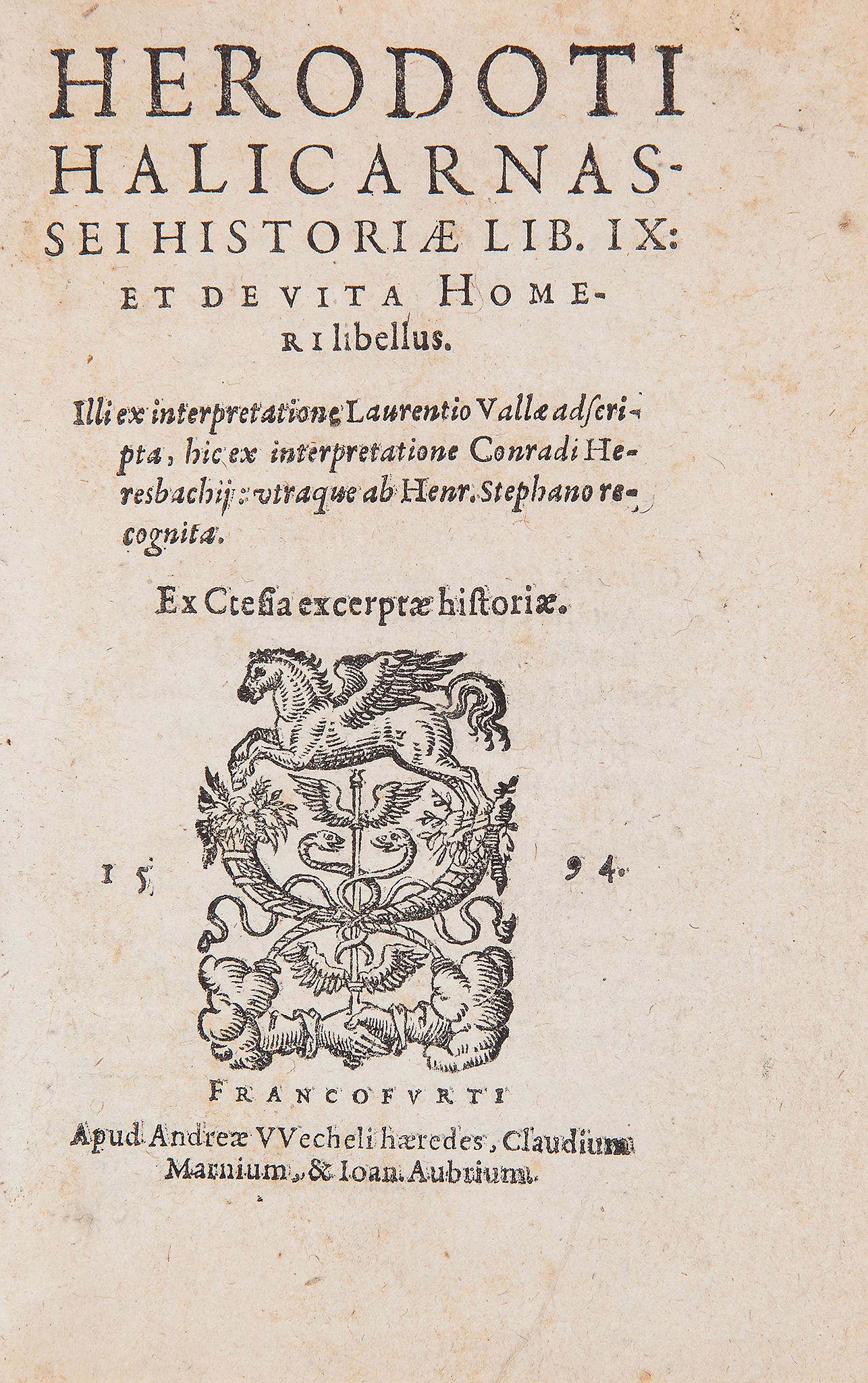 Herodotus. - Historiae Lib. IX, et de Vita Homeri libellus,   translated by Laurentius Valla  &