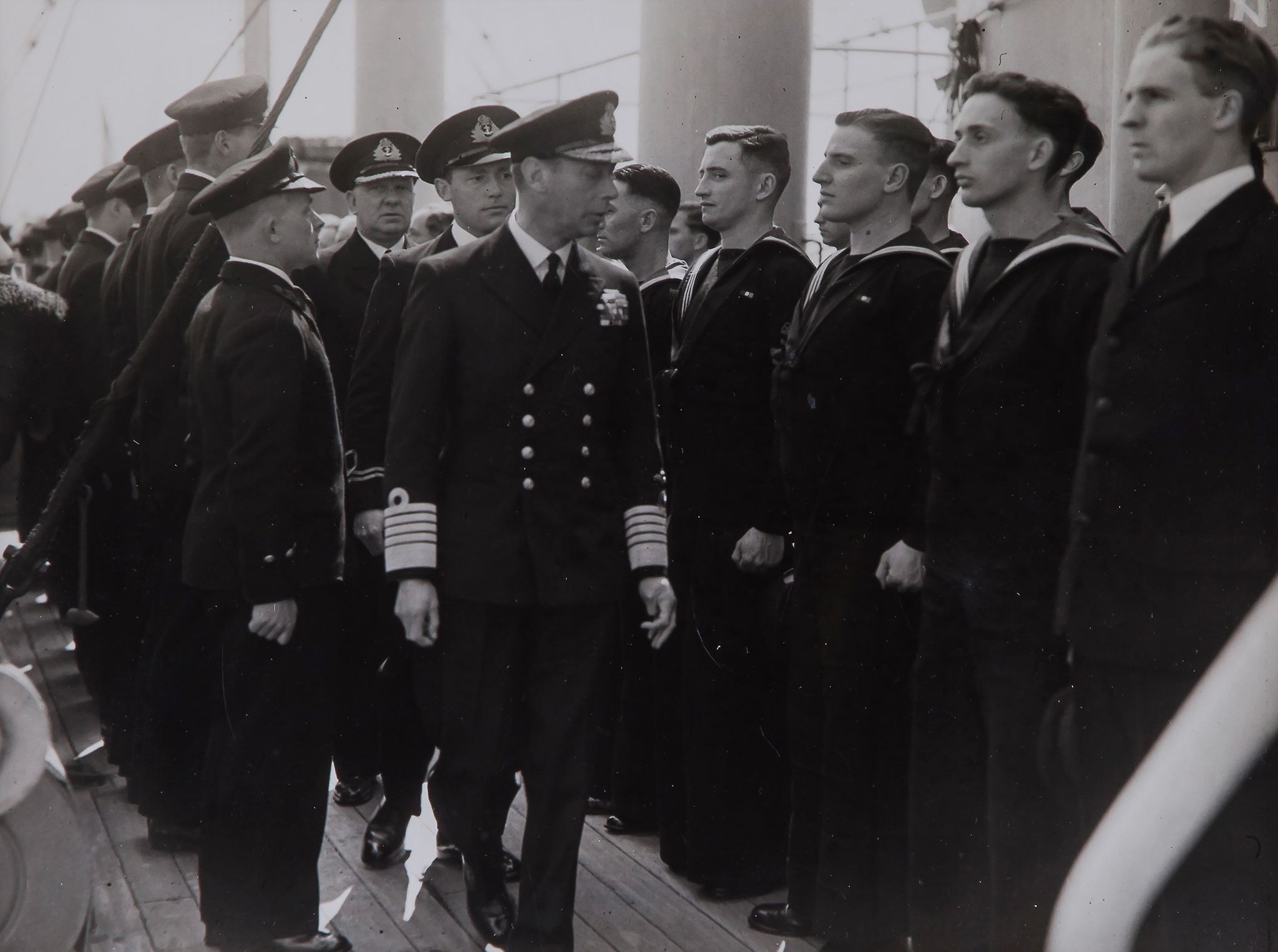 Unknown photographer - George VI Inspecting Crews, ca 1942  Gelatin silver print,  18 x 24cm (7 1/