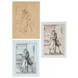 Laboureur (J.-E.) - Preliminary drawings  &  proofs etc. for 'The Beaux Stratagem',   4 album leaves