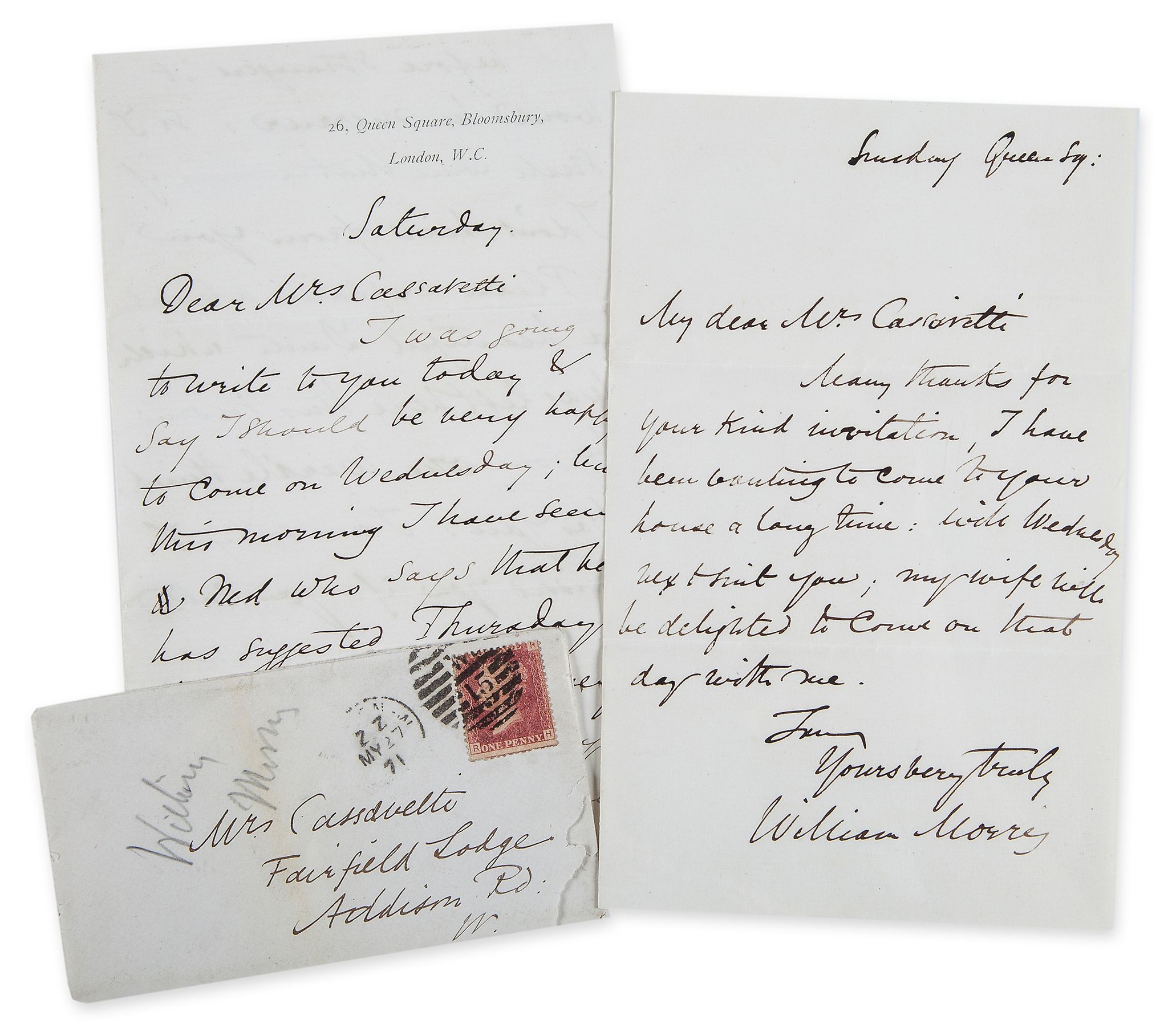 Morris -  2 Autograph Letters signed to Euphrosyne Cassavetti, together 3pp   (William,  designer,
