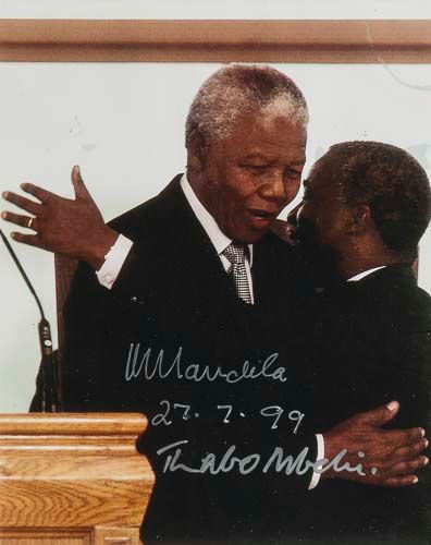 MANDELA, NELSON - Colour photograph of Nelson Mandela and Thabo Mbeki embracing  Colour photograph - Image 3 of 3